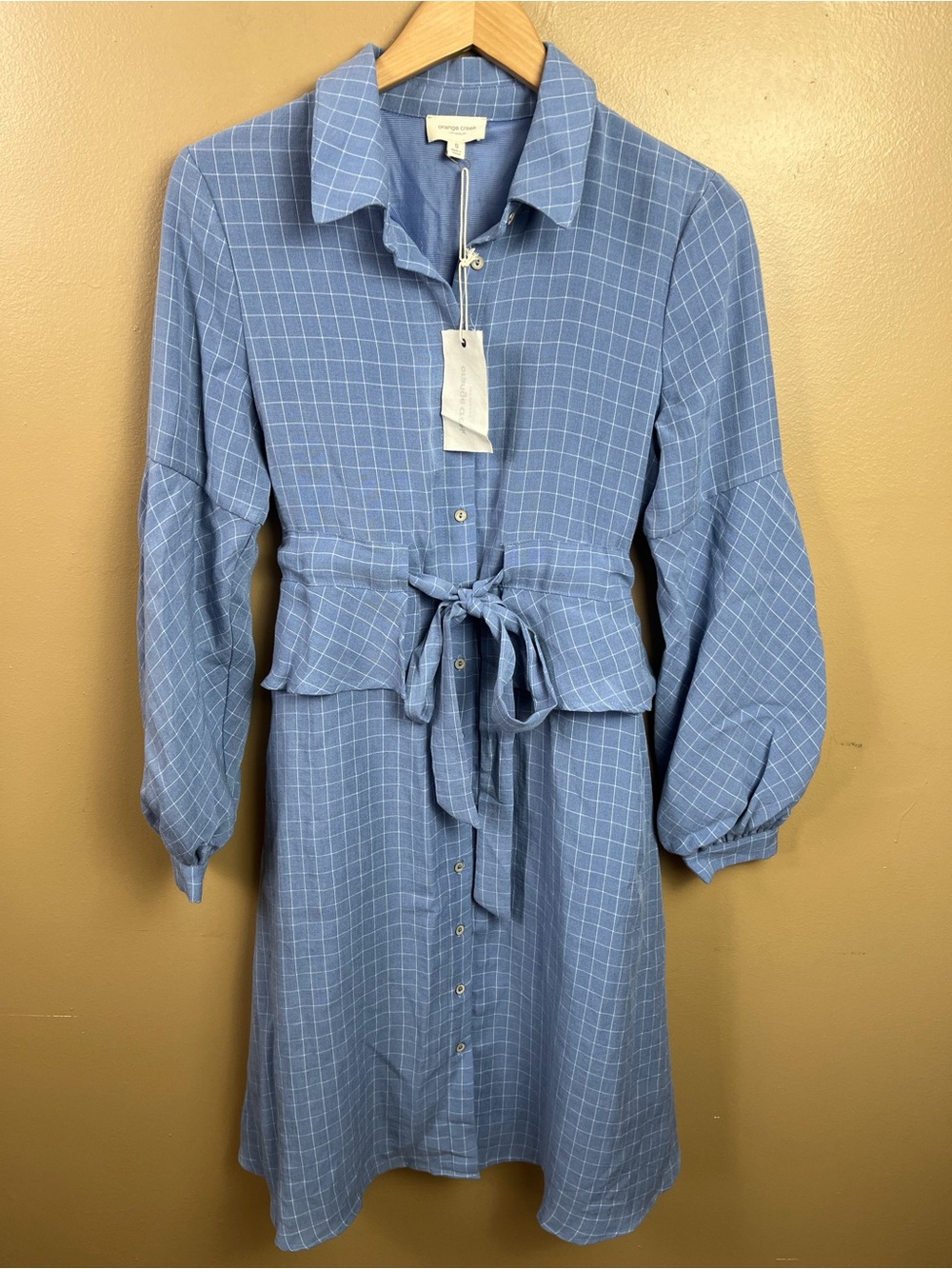 NEW Orange Creek Blue Plaid Midi Dress Sz Small